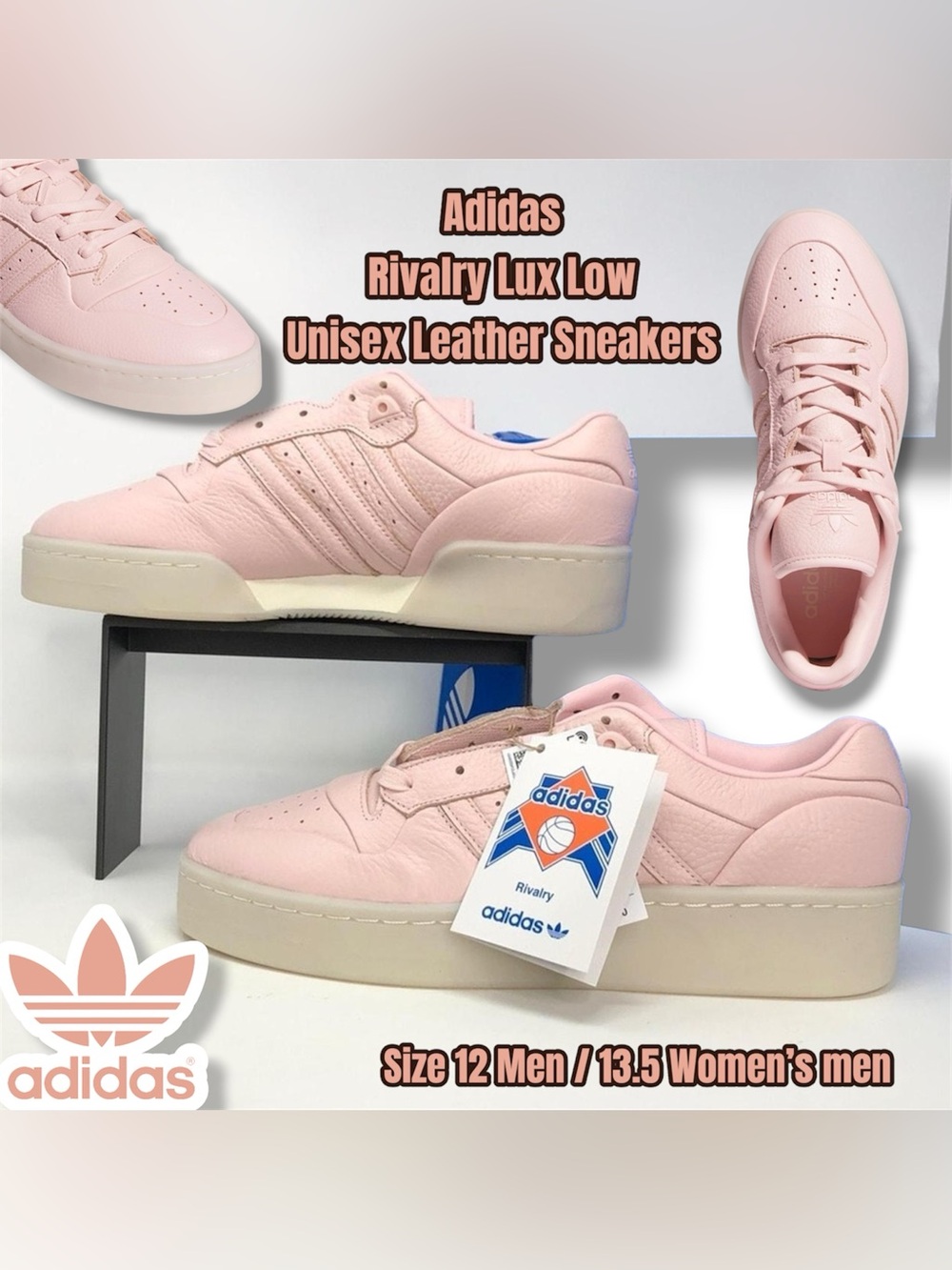 Adidas Rivalry Lux Low “Sandy Pink” Unisex Leather Sneakers Size 12 Men / 13 Wn